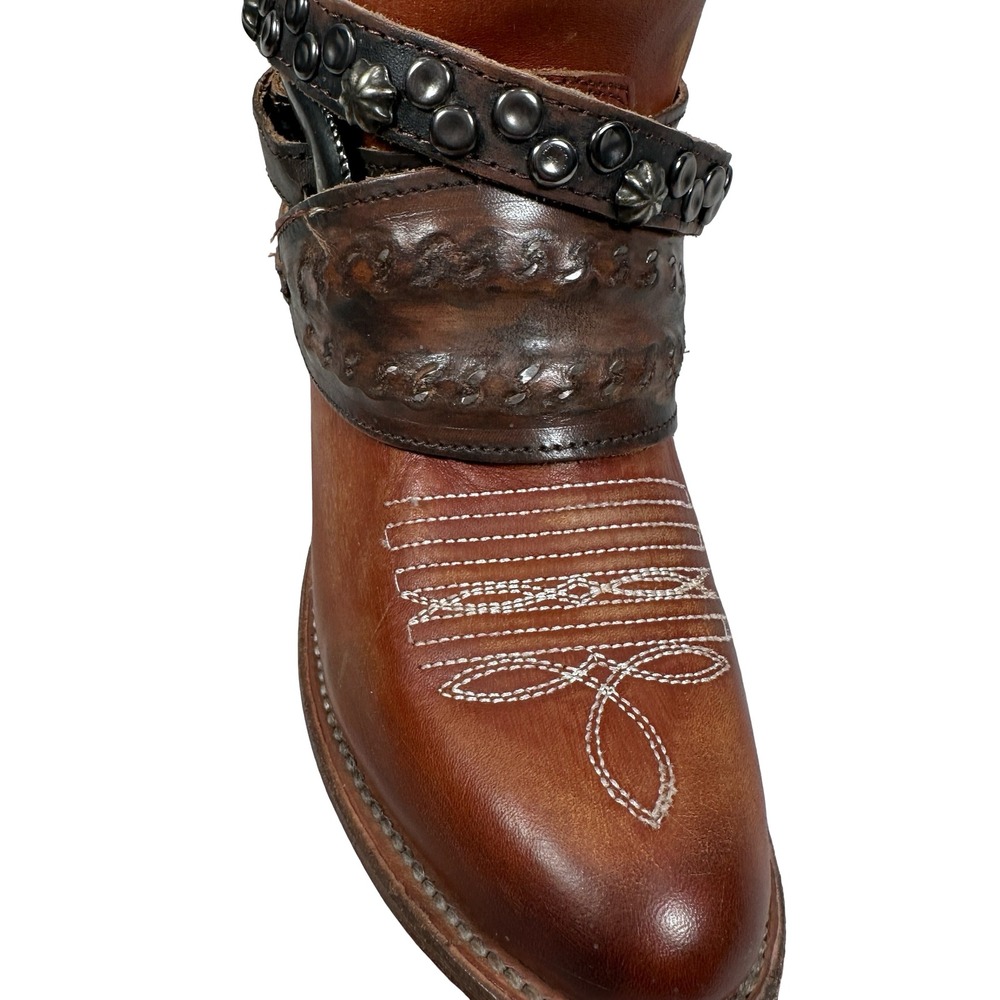 Freebird Steven Rodondo Whiskey Leather Tall Western Boots Women 7 Studded Zip - Picture 11 of 14